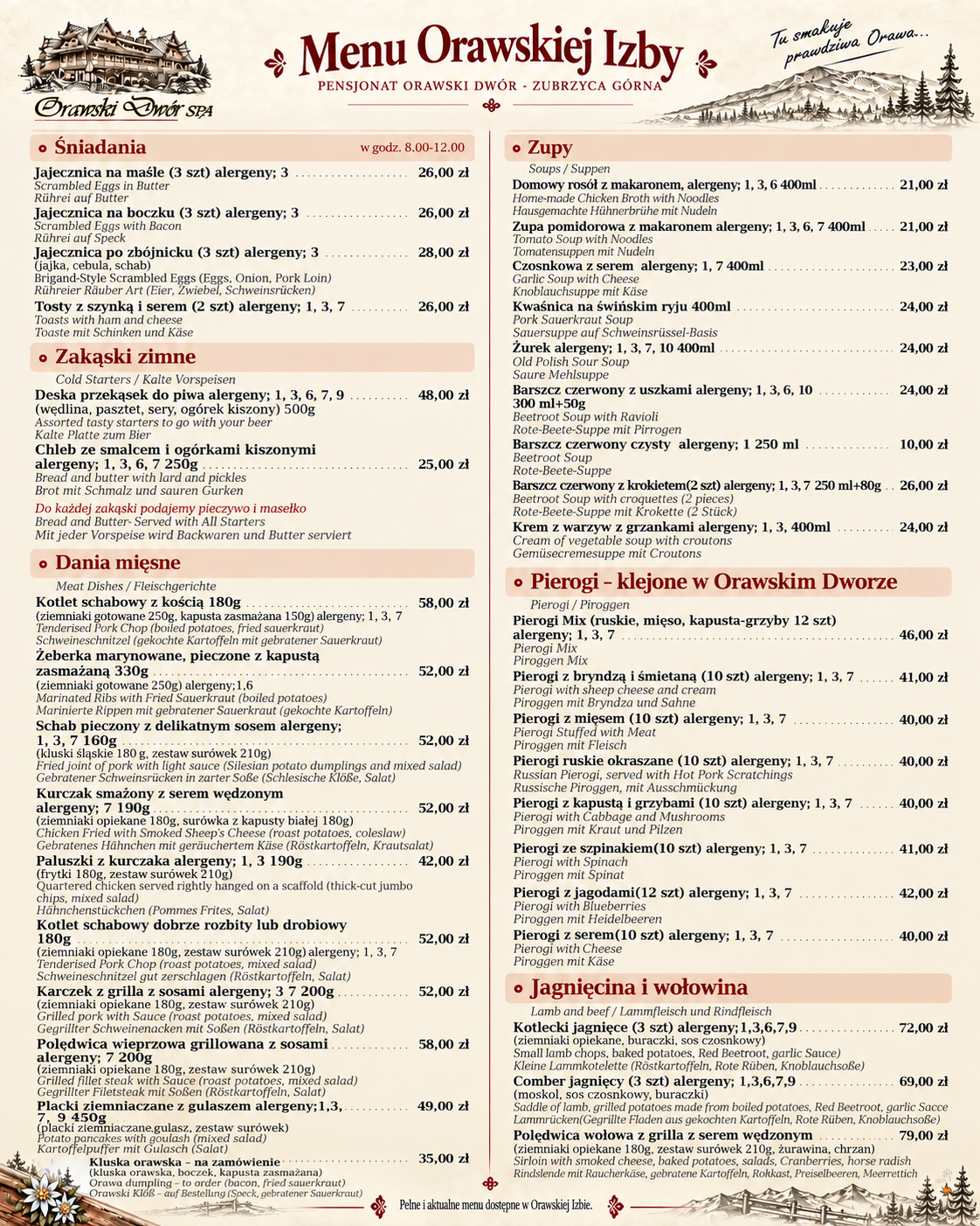 Menu Orawskiej Izby – część 1